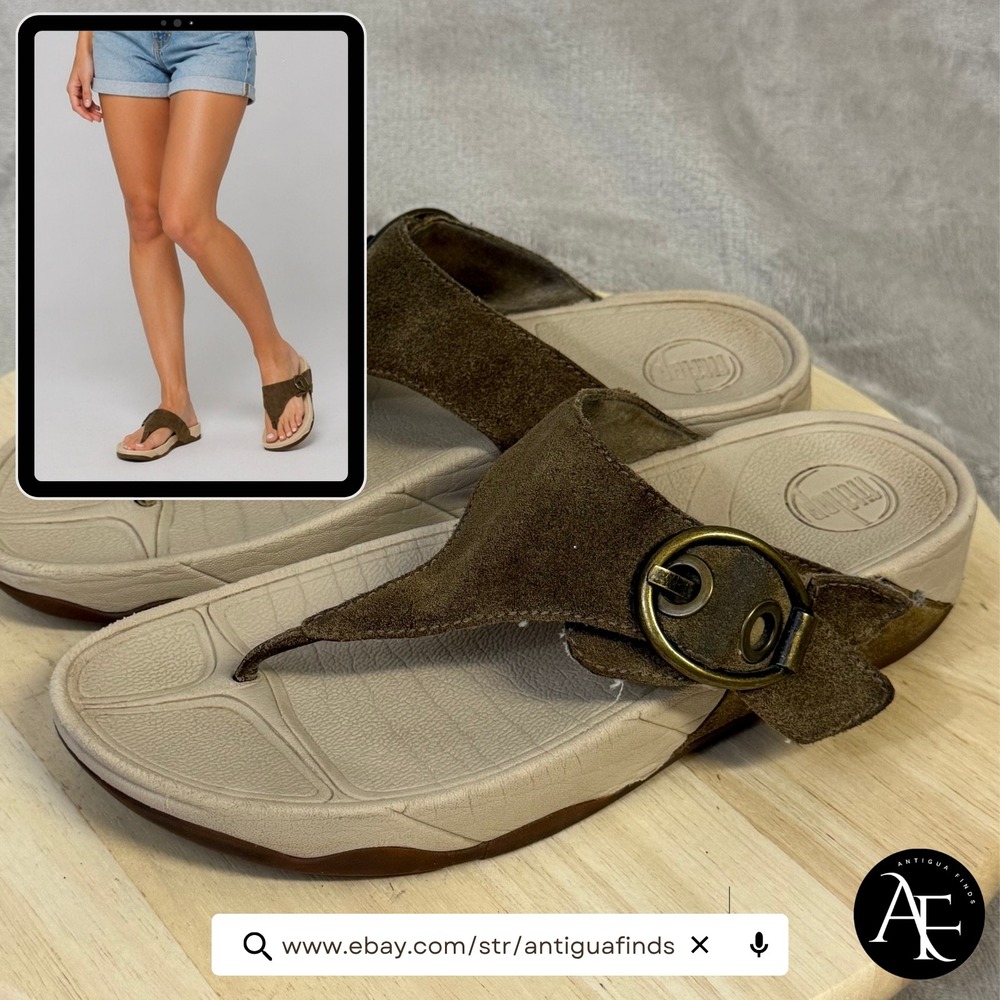 FitFlop Womens Pietra‎ Brown Suede Buckle Thong Sandals Microwobbleboard Comfort